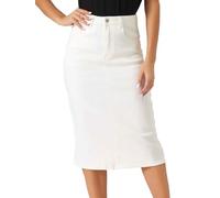 Allegra K Mujer Falda Vaquera Informal Cintura Alta Elástica Midi Blanco Crema M