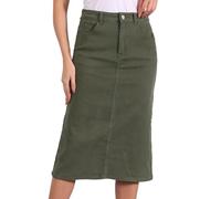 Allegra K Mujer Falda Vaquera Informal Cintura Alta Elástica Midi Ejercito Verde S