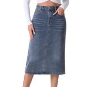 Allegra K Mujer Falda Vaquera Informal Cintura Alta Elástica Midi Gris Azul XL