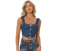 Allegra K Mujer Top De Corsé De Mezclilla Con Botones Sin Mangas Bustier Jean Crop Tank Top Azul Oscuro XL