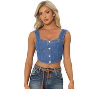 Allegra K Mujer Top De Corsé De Mezclilla Con Botones Sin Mangas Bustier Jean Crop Tank Top Azul S