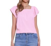 Allegra K Mujer Top de Verano con Cuello Cuadrado A Cuadros Blusas Sin Mangas Rosa M