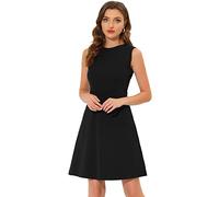 Allegra K Mujer Vestido de trabajo Color sólido sin mangas A-line Flare Vestidos, Negro, X-Small