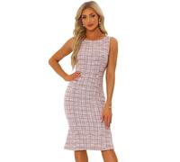 Allegra K Mujer Vestido De Tweed Verano Sin Mangas Elegante Cuadros Bodycon Vestidos Rosa L