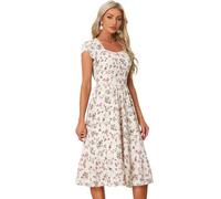 Allegra K Mujer Vestido Largo 2024 Verano Cuello En V Manga Corta Boho Estampado Floral Vestidos Midi Floral Rosa Púrpura XL