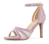 Allegra K Sandalia de tacón con correa de tobillo brillante para mujer, morado, 39.5 EU