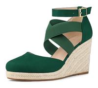 Allegra K Sandalia de tacón con cuña y puntera cerrada con plataforma de alpargata para mujer Verde esmeralda 40