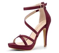 Allegra K Sandalias con Correa De Tobillo Y Plataforma con Cremallera Y Tacón De Aguja para Mujer Burgundy 37