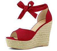 Allegra K Sandalias De Cuña Alpargatas Correa De Tobillo De Las Mujeres Rot 38