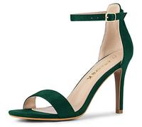 Allegra K Sandalias de gamuza con correa al tobillo y tacón de aguja para mujer, Verde oscuro, 42 EU