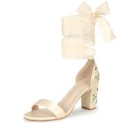 Allegra K Sandalias de satén con tacón grueso y cordones con estampado floral para mujer Champagner 38