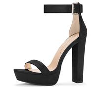 Allegra K Sandalias de tacón alto con plataforma y correa al tobillo para mujer, Black, 40 EU
