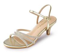 Allegra K Sandalias de tacón bajo con Diamantes de imitación para Mujer, Oro, 38.5 EU