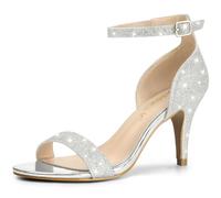 Allegra K Sandalias De Tacón De Aguja Correa De Tobillo Brillo Para Mujer Plata 39