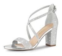 Allegra K Sandalias de tacón de bloque con tiras cruzadas con purpurina para mujer, plateado (Plateado), 38 EU