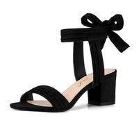 Allegra K Sandalias de tacón grueso con cordones en el tobillo y punta abierta para mujer Negro 43