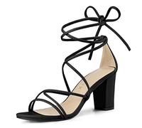 Allegra K Sandalias De Tacón Grueso Ordón Arriba Correas De Tiras Para Mujeres Negro 41