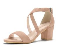 Allegra K Sandalias De Tacón Medio De Bloque Cruzado De Mujer Con Puntera Abierta Beige 37