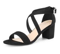 Allegra K Sandalias De Tacón Medio De Bloque Cruzado De Mujer Con Puntera Abierta Negro 39