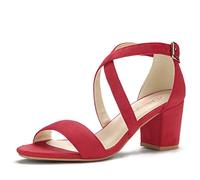 Allegra K Sandalias De Tacón Medio De Bloque Cruzado De Mujer Con Puntera Abierta Rojo 37
