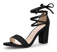 Allegra K Sandalias De Vestir Tacón Grueso Punta Abierta Con Cordón Para Mujeres Negro 39