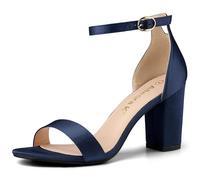 Allegra K Sandalias Tacones Chunky De La Correa del Tobillo Punta Abierta Satín para Mujeres Azul 38