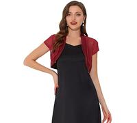 Allegra K Satén Shrug Bolero Cap Sleeve Business Open Front Crop Cardigan para Mujer borgoña XS