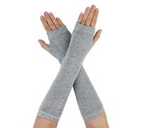 Allegra K Sourcing map - Guantes sin dedos para mujer con agujero para el pulgar, calentadores de brazo largo con codo impreso de punto, Gris Claro, talla única