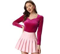 Allegra K Top de Terciopelo para Mujer con Cuello en Forma de corazón Elegante Camiseta de Manga Larga Disfraz de Halloween Rosa Caliente XS