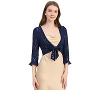 Allegra K Top Torera De Encogimiento De Hombros Estilo Bolero De Encaje De Corazón con Lazo De Manga con Volantes Elegante para Mujer Azul Marino XL