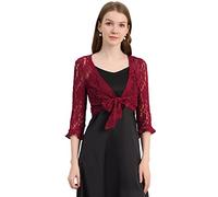 Allegra K Top Torera De Encogimiento De Hombros Estilo Bolero De Encaje De Corazón con Lazo De Manga con Volantes Elegante para Mujer Vino Tinto XL