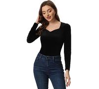 Allegra K Tops de Sari de Terciopelo para Mujer Navidad Cuello Corazón Elegante Manga Larga Camiseta, Negro, M