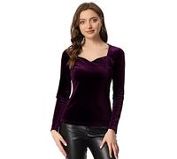 Allegra K Tops de Sari de Terciopelo para Mujer Navidad Escote Corazón Elegante Mangas Largas Camiseta, Morado (, XL