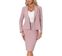 Allegra K Traje de negocios para mujer, 2 piezas, chaqueta y falda con ribete de tweed, Rosado, Large