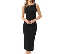 Allegra K Vestido Acanalado para Mujer Cuello Barco sin Mangas Vestido Ajustado Midi Punto Acanalado Negro M