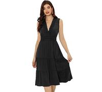 Allegra K Vestido bohemio sin mangas para mujer, cuello en V, ribete de encaje, vestido de playa midi escalonado, Negro -, Large