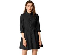 Allegra K vestido casual camisa de manga 3/4 con botones mini vestidos - Negro - X-Small