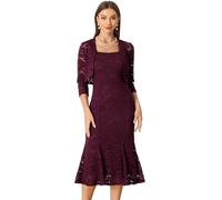 Allegra K Vestido de encaje de 2 piezas para mujer, sin mangas, con forma de cola de pez y boleros cortos, granate, XS