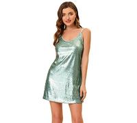 Allegra K Vestido de Fiesta de Halloween para Mujer, con Correa Ajustable, Mini Vestidos de Lentejuelas Brillantes, Verde Claro, M