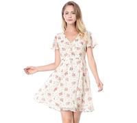 Allegra K Vestido De Gasa con Cuello En V Y Manga con Volantes Florales para Mujer Blanco M