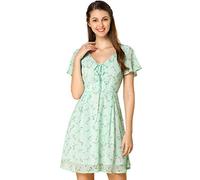 Allegra K Vestido De Gasa con Cuello En V Y Manga con Volantes Florales para Mujer Verde Claro S