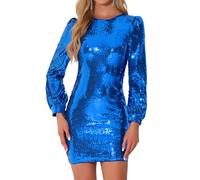 Allegra K Vestido de Lentejuelas para Mujer Manga Larga Brillante Bodycon Fiesta Club Mini Vestidos Disfraz de Navidad Halloween Azul Real XL