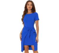 Allegra K Vestido de manga corta con lazo en la cintura para mujer, casual, trabajo, oficina, Azul Real, XS