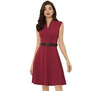 Allegra K Vestido de oficina para mujer con cuello en V para llevar al trabajo, vestidos sin mangas, Rojo vino, X-Small