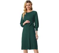 Allegra K Vestido de Punto con Cinturón para Mujer con Cuello Redondo Mangas faroles Vestido de Suéter Casual Verde XS