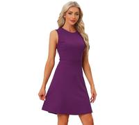 Allegra K Vestido de Trabajo para Mujer Color sólido Sin Mangas A-Line Flare Vestidos Púrpura XL