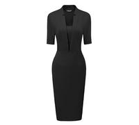 Allegra K Vestido de Tubo para Mujer con Cuello en V, Manga Corta, Trabajo, Oficina, Bodycon, Vestidos Midi Negro S