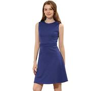 Allegra K Vestido de tweed a cuadros para mujer, sin mangas, ajuste y acampanado, vestido de trabajo de pata de gallo, Azul oscuro, Small