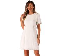 Allegra K Vestido de Tweed Jackie para Mujer Cuello Redondo Manga Corta Trabajo Elegante Casual Línea A Vestidos Midi Blanco M