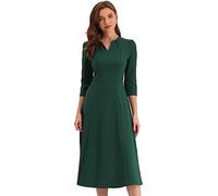 Allegra K Vestido Elegante de Mujer con Cuello en V, Bolsillos, Manga 3/4, Trabajo, línea A Verde Oscuro XL
